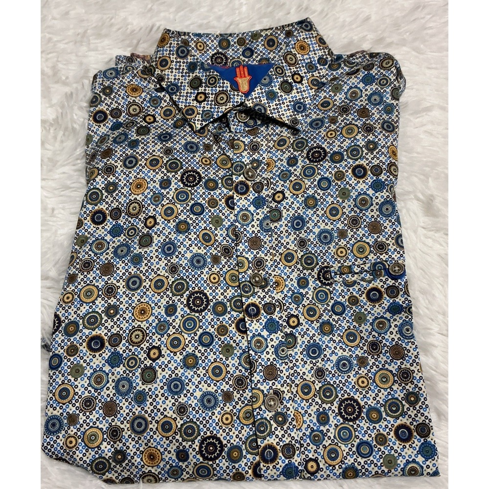 Luchiano Visconti Black Men's Med Mandala Button Down Short Sleeve Shirt